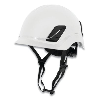 Titanium ratchet suspension class g & e type I climbing style helmet in white | Front Left View