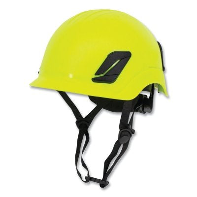 Titanium ratchet suspension class g & e type I climbing style helmet in hi-viz green | Front Left View