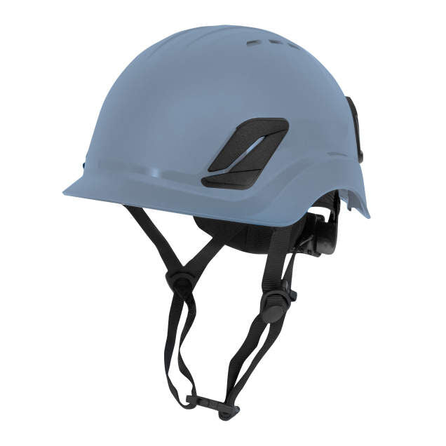 Titanium ratchet suspension class c type I climbing style helmet in blue | Front Left View