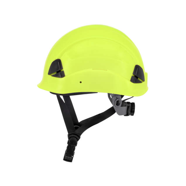 Dareware smooth glide ratchet cap style safety helmet in hi-vis lime | side view