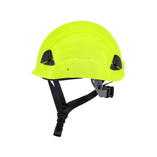 Dareware smooth glide ratchet cap style safety helmet in hi-vis lime | side view