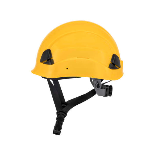 Dareware smooth glide ratchet cap style safety helmet in yellow | side view