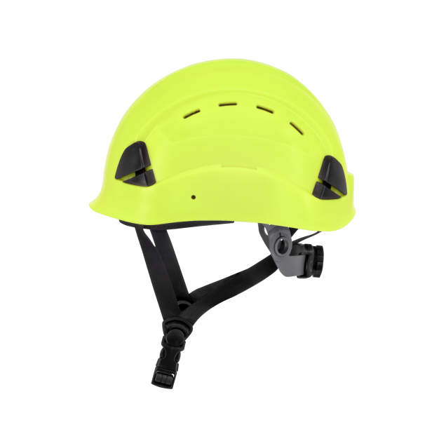 Dareware smooth glide ratchet cap style safety helmet in hi vis lime | side view