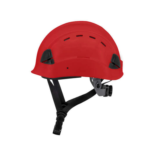 Dareware smooth glide ratchet cap style safety helmet in red | side view