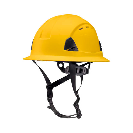 Dareware smooth glide ratchet cap style safety helmet in yellow | side view