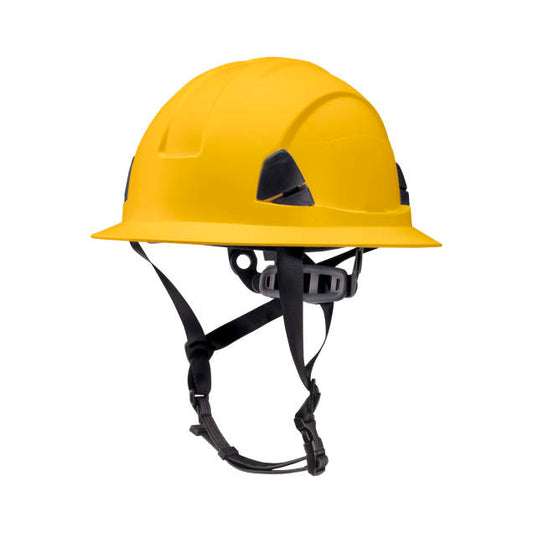 Dareware smooth glide ratchet cap style safety helmet in yellow | side view