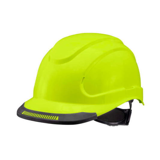 Hypeman 6 pt ratchet cap style safety hard hat in hi-viz lime | side view