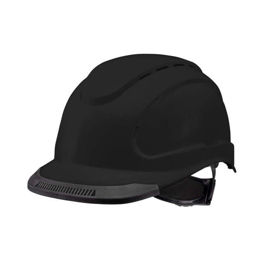 Hypeman 6 pt ratchet cap style safety hard hat in black | side view