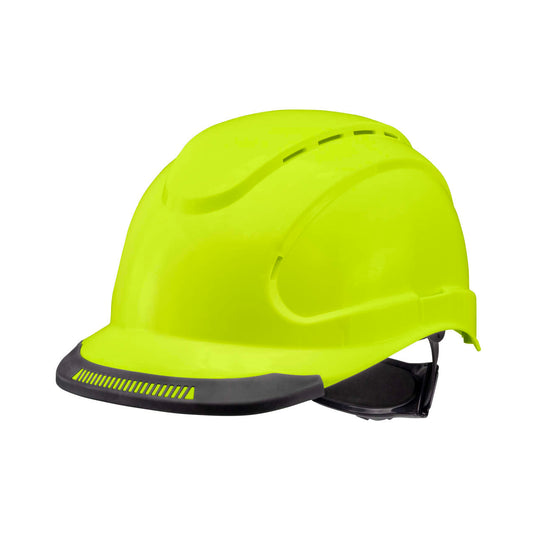 Hypeman 6 pt ratchet cap style safety hard hat in hi-viz lime | side view