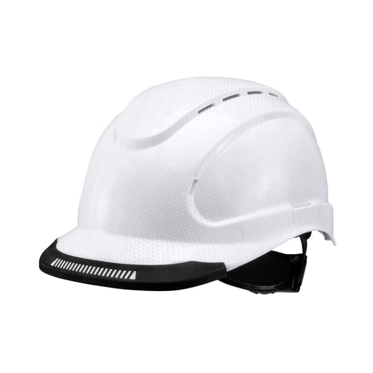 Hypeman 6 pt ratchet cap style safety hard hat in ice white | side view