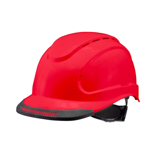 Hypeman 6 pt ratchet cap style safety hard hat in red | side view