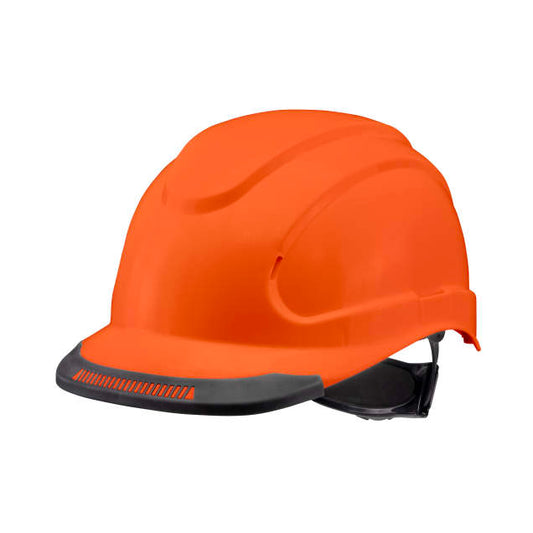 Hypeman 6 pt ratchet cap style safety hard hat in orange | side view