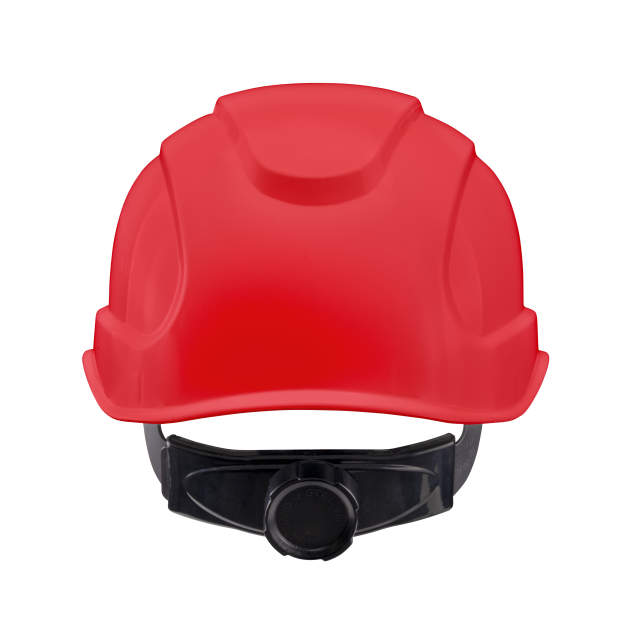 Hypeman 6 pt ratchet cap style safety hard hat in red | back view