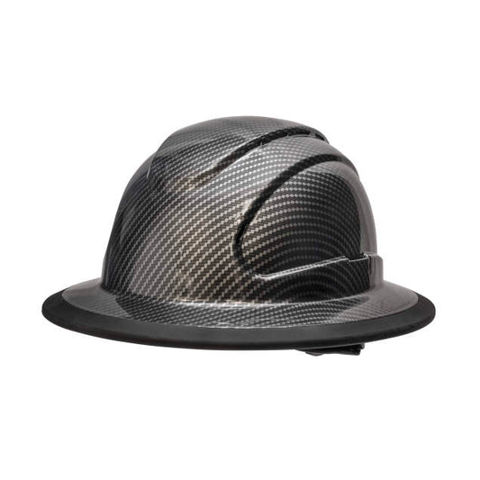 The Judge 6 pt ratchet fill brim hard hat in slate | side view
