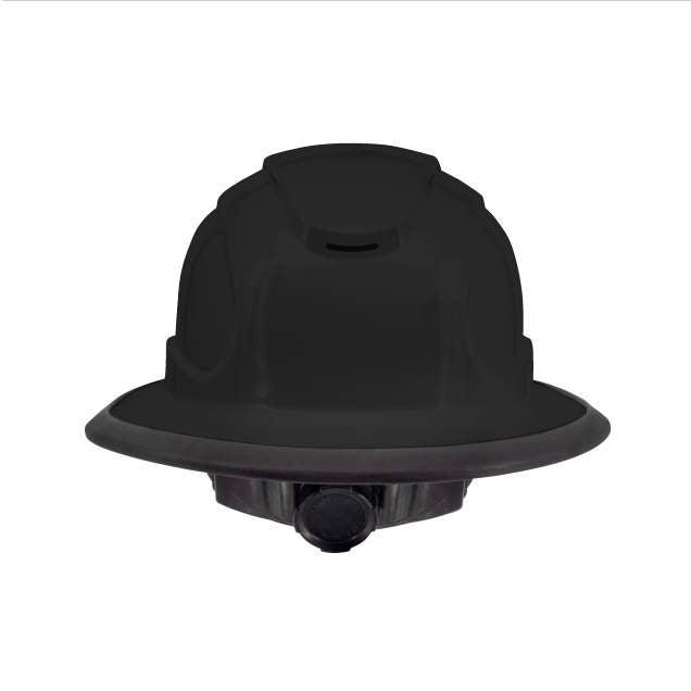 The Judge 6 pt ratchet fill brim hard hat in black | back view