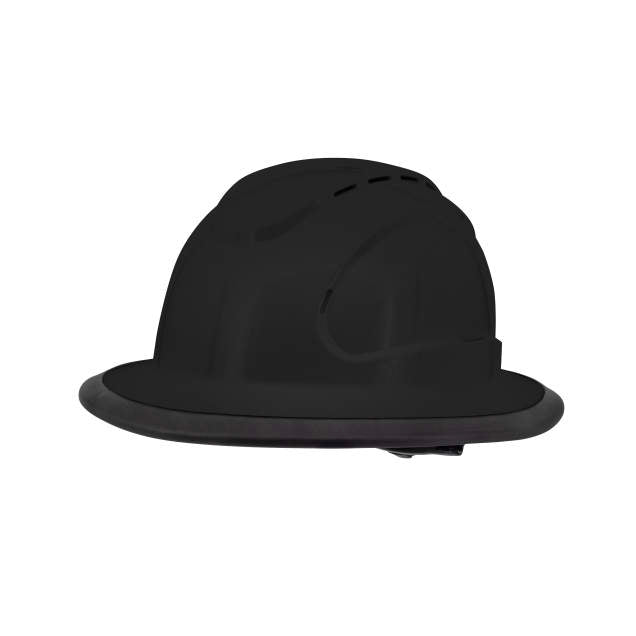 The Judge 6 pt ratchet fill brim hard hat in black | side view