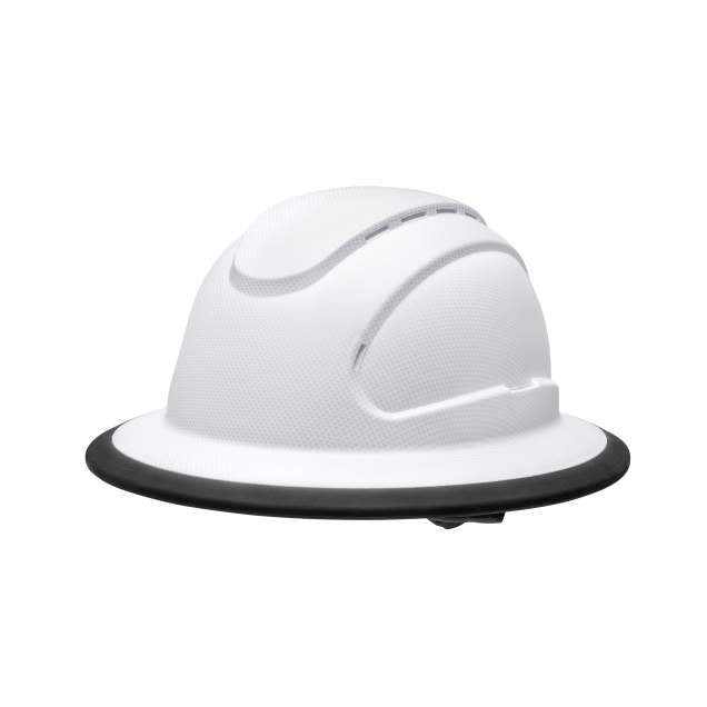 The Judge 6 pt ratchet fill brim hard hat in ice white | side view