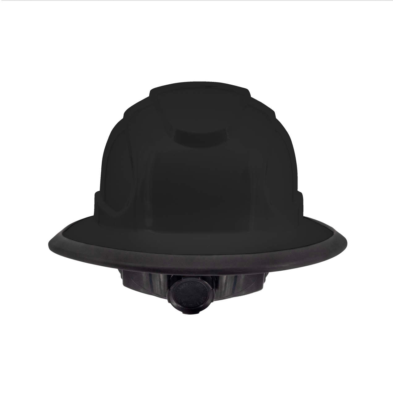 The Judge 6 pt ratchet full brim hard hat in black | back view