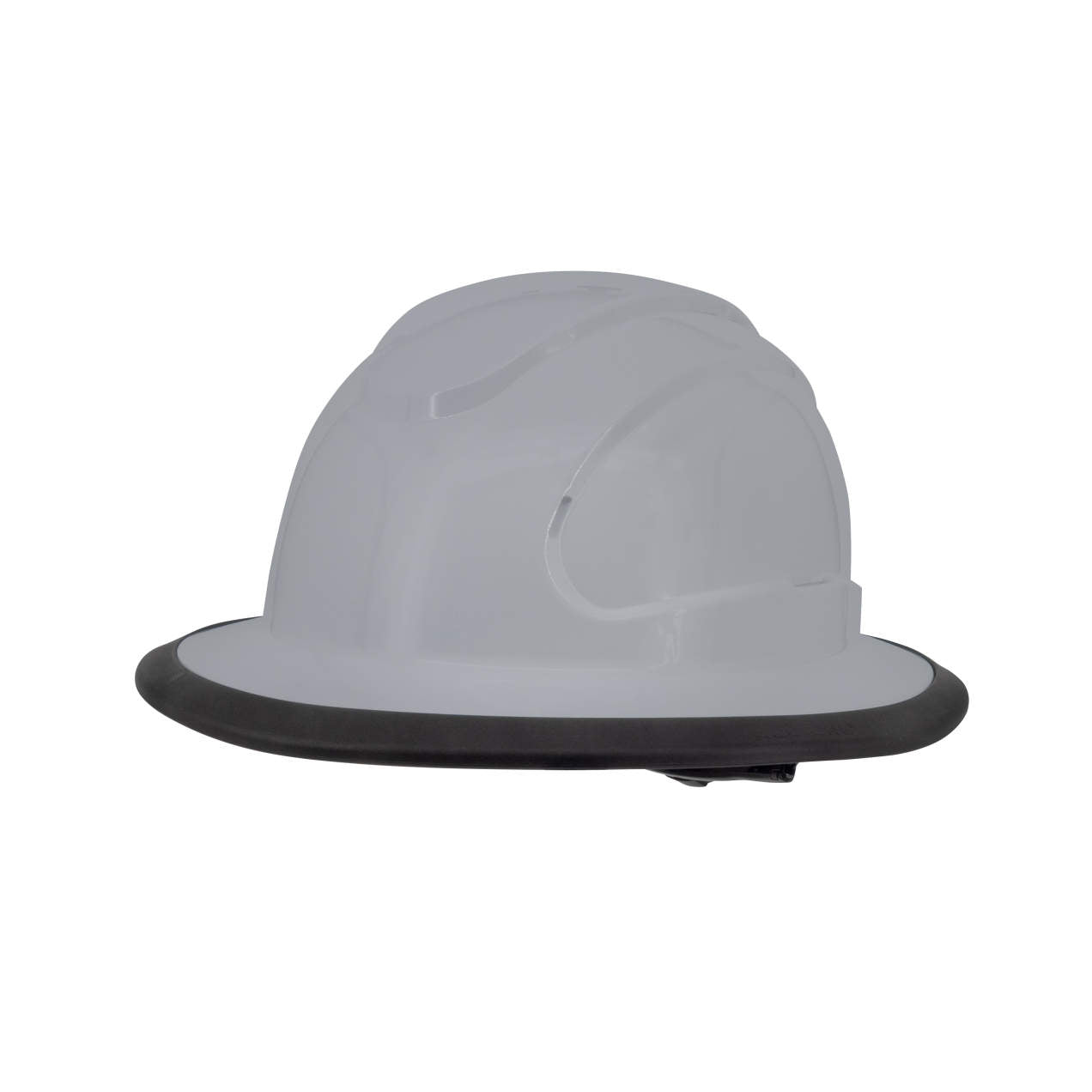 The Judge 6 pt ratchet full brim hard hat in light gray | side view