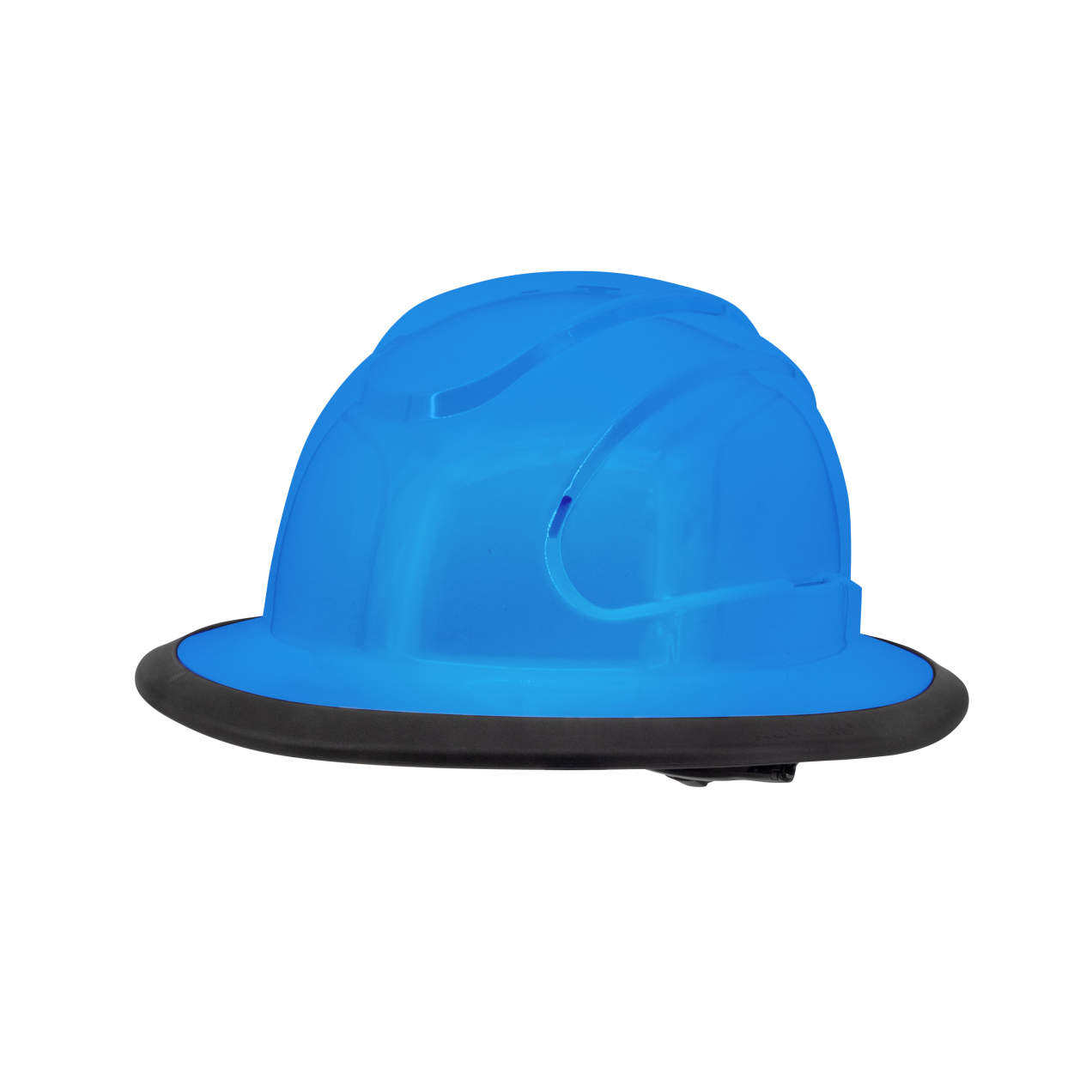 The Judge 6 pt ratchet full brim hard hat in ocean blue | side view
